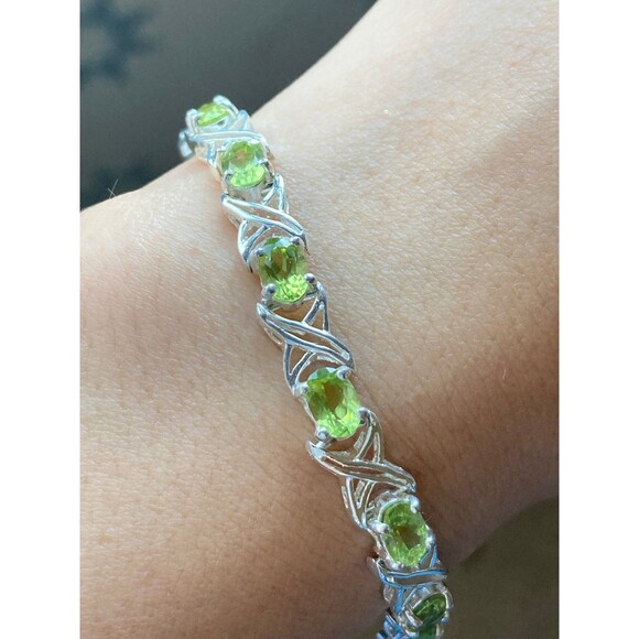 Designer HAN 925 sterling silver genuine peridot tennis bracelet 7.25